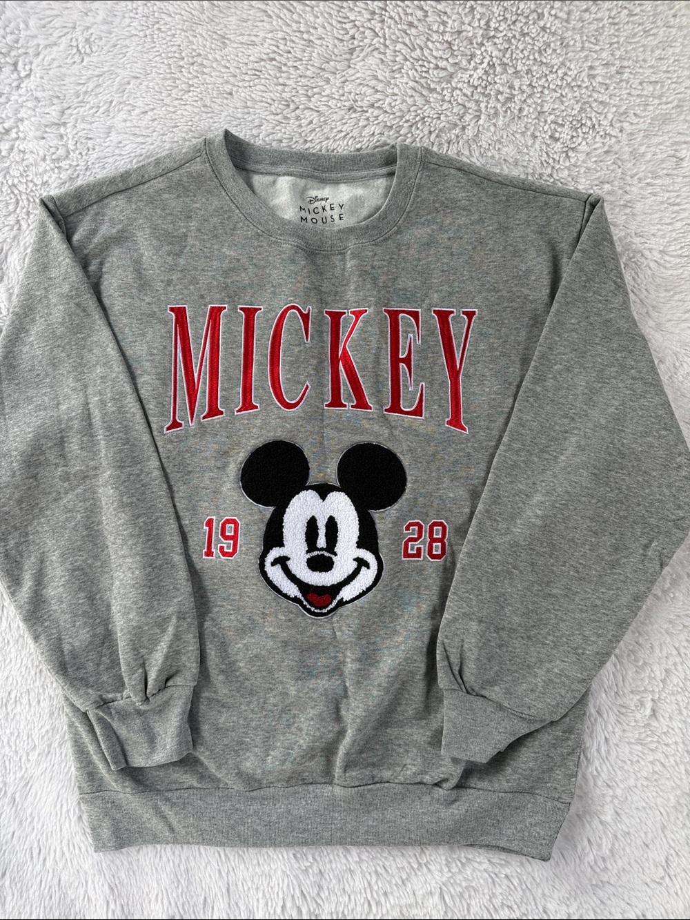 Disney Gray Crewneck Sweatshirt with Red Mickey Lettering